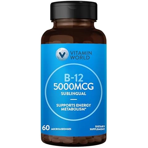 Vitamin World Vitamin B-12 5000 mcg. Sublingual 60 Microlozenges, Supports Energy Metabolism, Supports Heart Health Cover