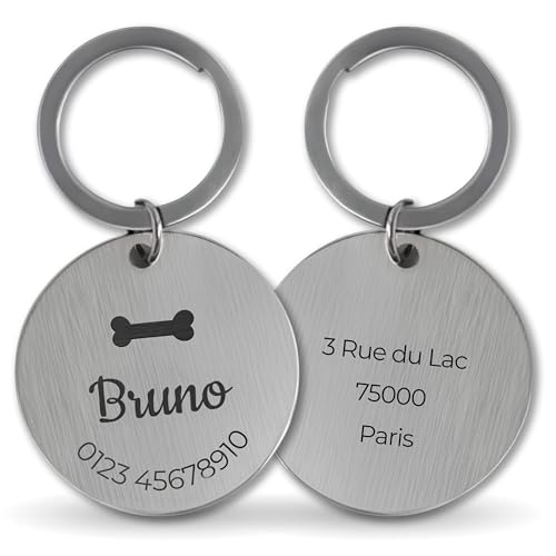 LAUBLUST Médaille pour chien personnalisée avec gravure pour collier - Argenté - S, M, L | Cadeau personnalisé avec nom pour chiens et leurs maîtres - Accessoire pour chien | Boîte cadeau incl.