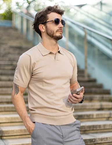 Image of COOFANDY Men's V Neck Short Sleeve Stretch Knit Polo Shirt