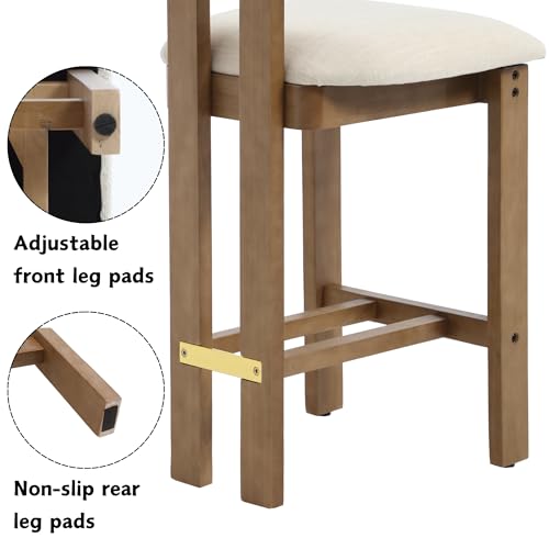 Image of BESTANO 26 inch Counter Stools Set of 4 Counter Height Bar Stools with Back and Solid Wood Legs Modern Farmhouse Linen Upholstered Kitchen Bar Stools Countertop Chairs, Beige