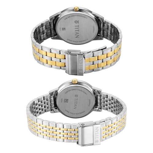 Image of Titan Bandhan Eternal Pair Analog with Date and Gun Dial Dual Tone Stainless Steel Strap Watch for Couples - 19682968BM01