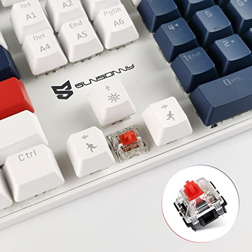 Merdia メカニカル式ゲーミングキーボード 全104キーボード 有線 USB有線キーボード LEDバックライト付き (赤軸-青白赤)