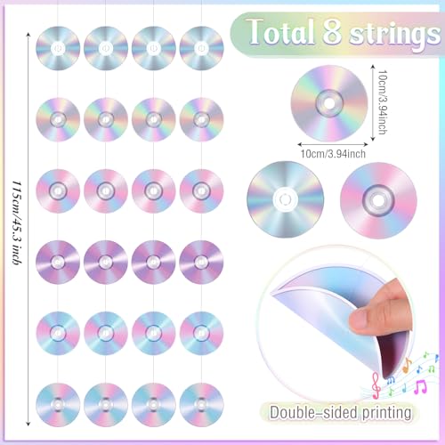 Image of Spakon 8 Packs 90's Party Decorations 90s CD Paper Banner 90's Hanging Decor Y2k 2000s Paper Cutouts Retro Disco Garland for 1990s 2000s Theme Birthday Babyshower Party Supplies Decoration