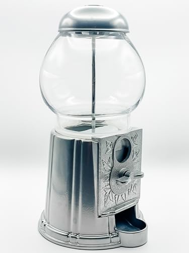 Medium Size 11" Metal and Glass Candy Gumball Machine, Silver Color - Thumbnail 3