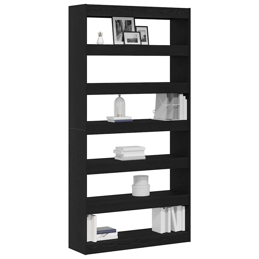 Libreria in rovere nero, 100 x 30 x 198 cm, 6 scomparti