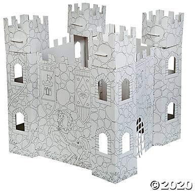 Miniatura 2 de Fun Express Castillo de cartón para niños, colorea tu propio castillo de juego grande con puerta y ventanas  Diseño plegable para un fácil