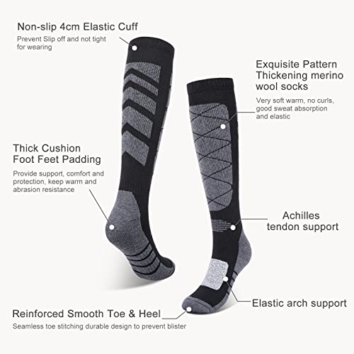 Kuyou Ski Socks 2 Pair Skiing Socks Otc Women Men Thermal Knee High Warm Winter Snow Skating Snowboarding Socks Merino Wool thumb #3