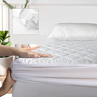 Extra Deep Quilted Mattress Protector - 100% Cotton Mattress Pad Bed Topper Cover Anti Allergic Breathable Sheets Single Double King SuperKing 4FT Size (Double)