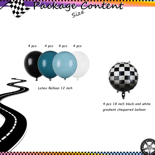 Image of Race Car Balloon Bundle Checkered Balloons Blue Black Latex Balloon Boy One Happy 1st 2nd Vintage Two Fast Theme Fast One Race Car Birthday Party Decor Supplies 20 Pcs Kit