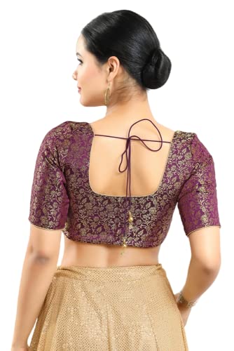 Image of Vamas Women's Brocade & Georgette Padded Self Design Half Sleeve Readymade Saree Blouse (X-1126.ELB)
