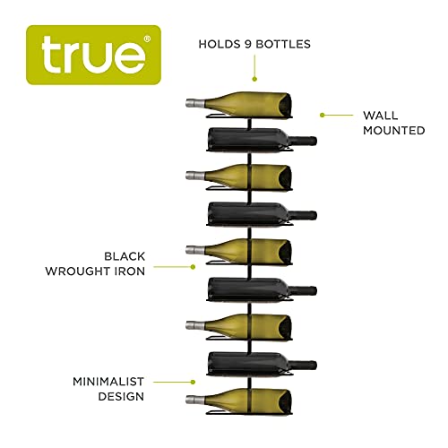 True Align Wall-Mounted Wine Rack, Black Wrought Iron, Minimalist Modern Wine Display, Alcohol Storage Solution, Holds Nine Standard Wine Bottles, 37.75" X 9.75" #TOP1