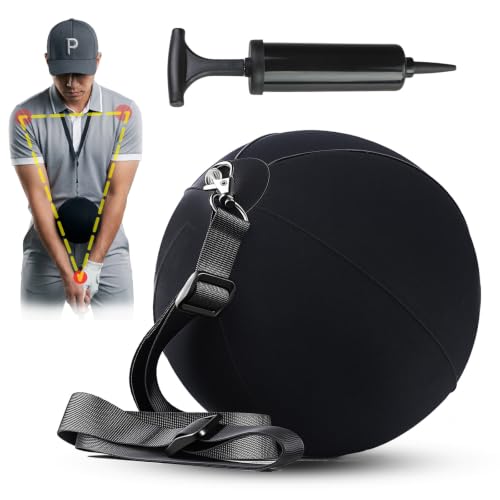 Golf Training Aid, Golf Swing Trainer Ball, Golf Training Ball Between Arms - Fix Slice or Hook & Correct Impact, Inflatable Golf Swing Ball - Connector & Hanger Golf Practice Equipment for Beginners