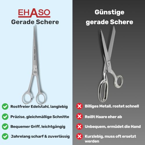 EHASO Hochwertige Gerade Hundeschere aus - Für langhaar & kurzhaar - 22 cm matt - Fellschere für Hunde & Katzen - Profischere für Jede Art von Fell direkt Solingen