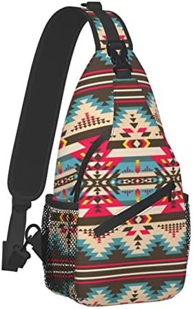 AJUNJUNPAI Native American Style Fabric Patch Shoulder Bags Mini Rope Sling Bag Crossbody Waterproof Fashion Chest Daypack For Women Men Hiking Travel Runner Biking Climbing