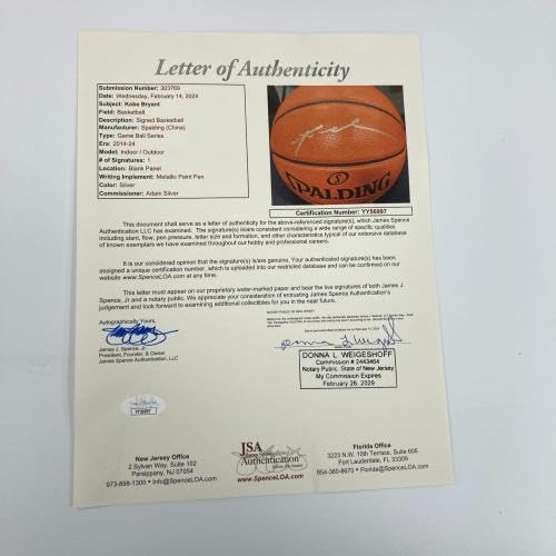 Kobe Bryant Signed Spalding Official Game Basketball Silver Ink JSA COA - Autographed Basketballs