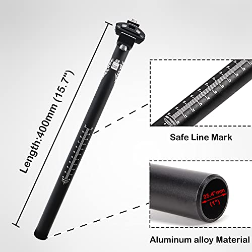 Blooke Bike Seat Post 25.4 X 400Mm Alumium Alloy Adjustable Long Seatpost For Mtb Road Bicycle Bmx-Single Screw #TOP3