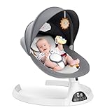 Ixdregan Baby Swing - 5 Sway Speeds with 12 Lullabies, Bluetooth, Portable Rocker, Soft Fabrics, 3 Timer Settings, Remote Control, for Infants 5-20Lb, Gray