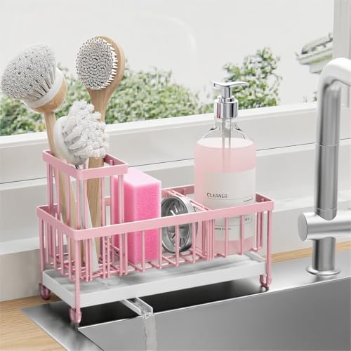 Cisily Pink Sponge Holder for Kitchen Sink, Sink Caddy Organizer ...