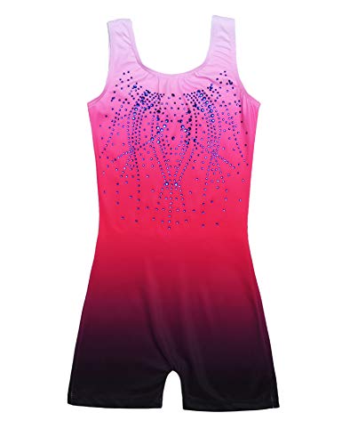Zaclotre Kid Girls Gymnastic Leotard Sparkly Shiny Diamond Ballet Dance One Piece Outfit (Shiny Rose Red, 160 (Age for 9-10Y))