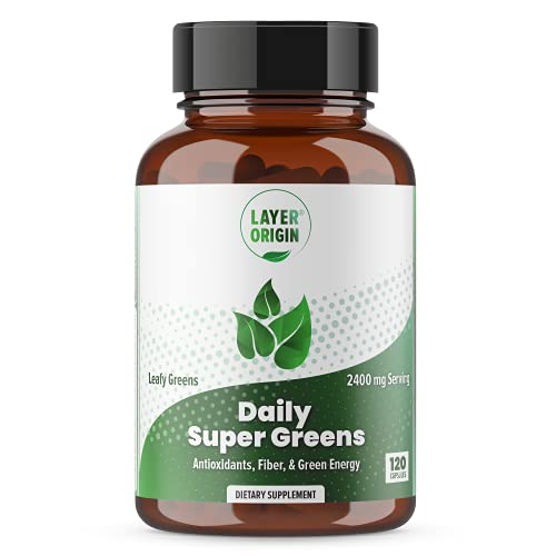 Layer Origin | Daily Super Greens | Alfalfa, Wheat Grass, Barley, Lemon Juice, Kale, Astragalus, Spirulina, Oat Grass, Chlorella | Support Energy, Metabolism, Digestion | Superfood Powder Capsules