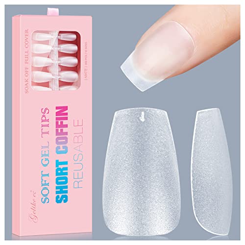 Gelike Ec 300Pcs Short Soft Gel Nail Tips For Soak Off Nail Extensions Nail Art, Full Matte Short Coffin Full Cover Acrylic Nails Tips Pre-Buff Pmma Gelly Tips False Press On Nails For Home Diy Nail Salon-12 Sizes #TOP19