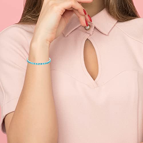 Cranmadia Sterling Silver March Birthstone Aquamarine Tennis Bracelets For Women Tennis Bolo Bracelet For Women Fashion Jewelry Birthday Gifts For Women Teen Girls Mom Wife Daughter Lady Her #TOP1