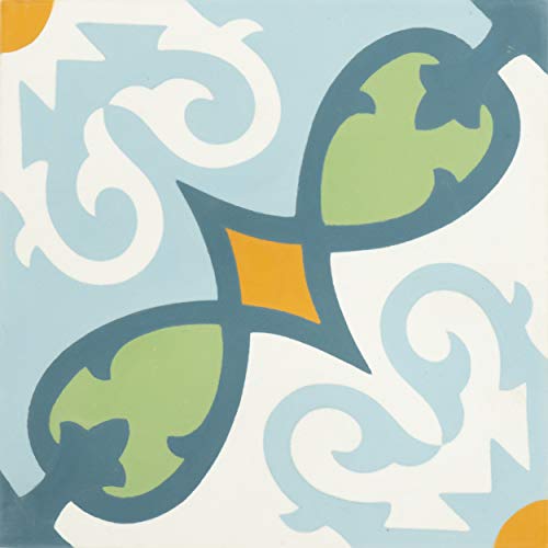 Agadir Handmade 8x8 Cement Tile in Blue, Green, Orange