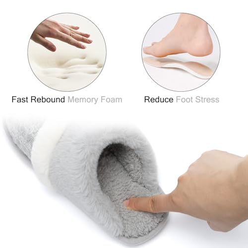 Image of GOEWY Cozy Slippers for Women Indoor and Outdoor Fuzzy House Shoes with Memory Foam Anti-Skid Sole Gifts for Women Mom Ladies