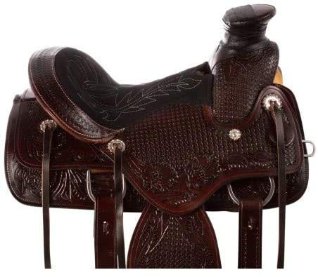 Rahmat International Wade Tree A Fork Premium Western Leather Roping Ranch Work Horse Saddle Tack, Headstall Breastplate(Size- 10 To 18 Inches Seat Available) (15.5" Inch Seat) #TOP2