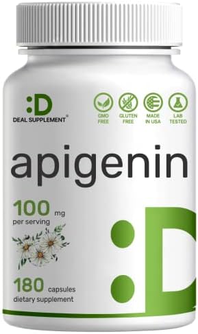 Apigenin 100mg Per Serving, 180 Capsules, 3 Months Supply, Apigenin Supplement, Third Party Tested, Non-GMO & No Gluten
