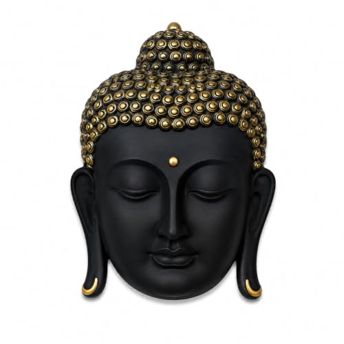 Image of Black & Gold Buddha Face Wall Hanging Statue for Home Decor, Premium Resin Meditation Buddha Wall Art for Living Room, Office, Temple, Yoga Room & Spiritual Decoration