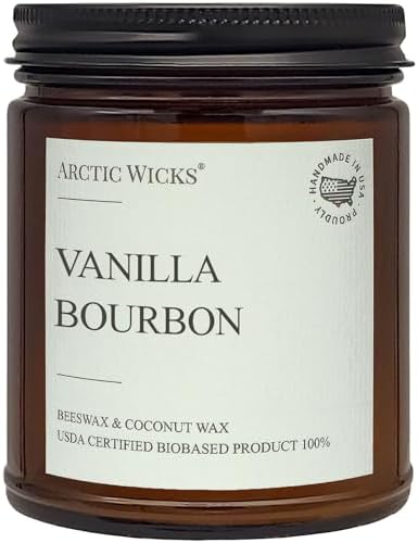 Vanilla Bourbon Candle | Arctic Wicks 9oz Coconut & Beeswax Candles | Scented Non-Toxic Candles for Fall, Winter, Holidays, Gifts For Him, Whiskey Bourbon, Vanilla Candle | USDA Certified Biobased