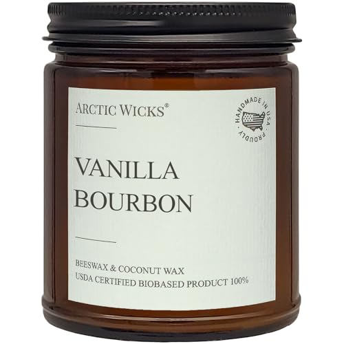 Vanilla Bourbon Candle | Arctic Wicks 9oz Coconut & Beeswax Candles | Scented Non-Toxic Candles for Fall, Winter, Holidays, Gifts For Him, Whiskey Bourbon, Vanilla Candle | USDA Certified Biobased