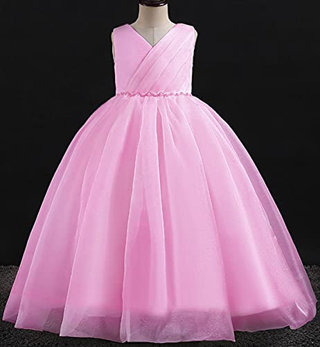 Itibanfuku Big Girls V Neck Diamand Waistline Pearls Birthday Party Flower Girl Pageant Easter Dress,Pink,13-14 #TOP1