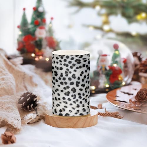 Image of White Leopard Print Flameless Candles, Flameless Candles with Remote Set of 2, Flameless Candles Battery Operated, Pillar Candles Home Decoration, Christmas, Party, E08D23009
