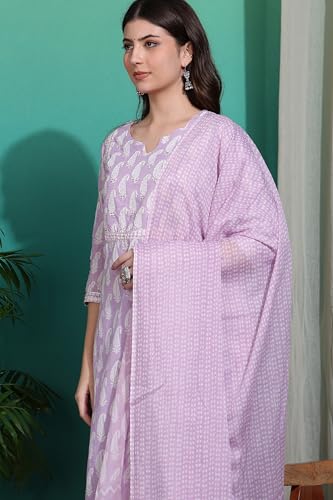 Image of MIRCHI FASHION Pure Cotton Women Straight Printed Embroidery Work Kurti Set with Dupatta and Pant