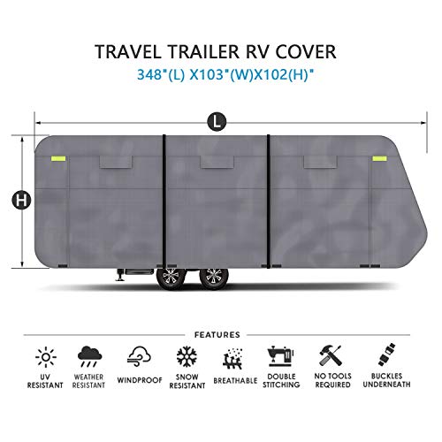 COOLTOP Travel Trailer RV Camper Cover for 26'1''-28'6'', Upgraded 300D Waterproof Jayco Trailer Cover Breathable Anti-UV Ripstop for RV Motorhome with Adhesive Patch & Storage Bag - Thumbnail 7