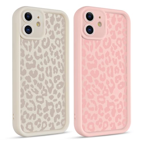 lioscre 2 Pack Cute Cheetah Print Phone Cases for iPhone 12 Mini Case 5.4", Aesthetic Cool Leopard Pattern Design Cover Shockproof Soft TPU Camera Protective Funda for Women Girls, White and Pink