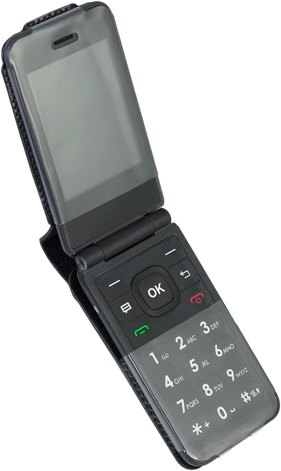 Vista 5 de Funda para AT&T Cingular Flex 2 Cricket Debut FlexTracfone BLU Flex Flip Phone, Nakedcellphone cuero vegano negro funda de ajuste con protección