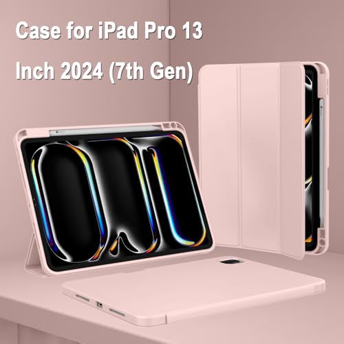 Image of ZryXal New iPad Pro 13 Inch Case (M5) 2025 / (M4) 2024 with Pencil Holder, Smart iPad Case [Support Pencil Pro and Pencil (USB-C)], Support Touch ID and Auto Wake /Sleep (Rose Pink)