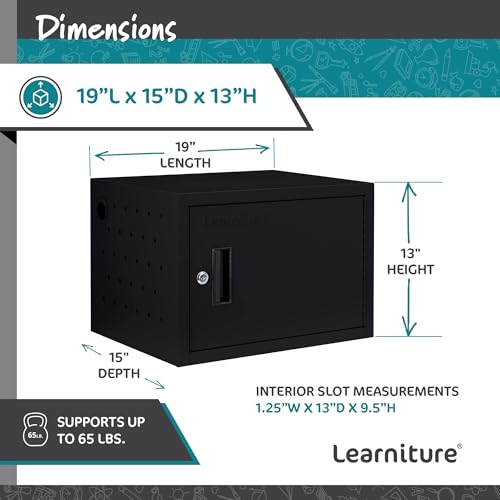 Learniture Structure Series 12-Device Charging Station for Laptops and Tablets, Wall-Mount Lockable Charging Cabinet for 12 Tablets/Chromebooks, Black