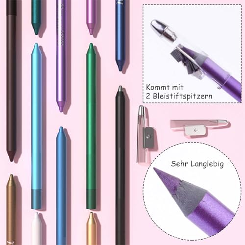 Kredka do eyelinera w 12 kolorach, wodoodporny i odporny na rozmazywanie, kredka do eyelinera, kremowa, miękka tekstura, matowy, trwały, eyeliner żelowy z temperówką