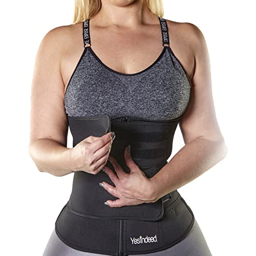 The Original Yesindeed Sweat Waist Trainer Corset Women Trimmer Double Training Belt, Neoprene Workout Sauna Waist Cincher Body Shaper Workout Sport Girdle, Extra Sweat 3 Times More, Zipper (X-Large) #TOP1