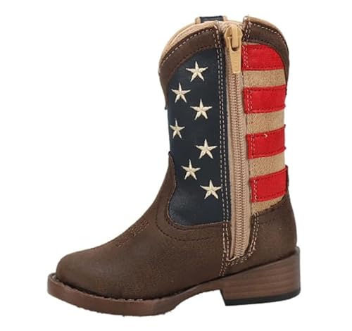 ROPER Kids Boys American Patriotic Square Toe Casual Boots Mid-Calf - Brown