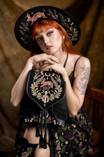 Chapeau Hare Moon Restyle large bord feutre noir style witchcore occulte