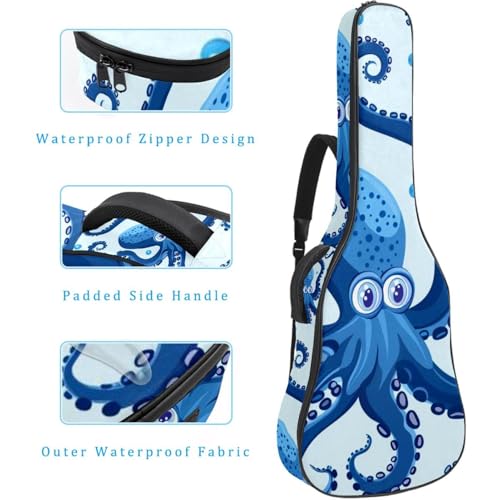 Housse de guitare acoustique Octopus bleue avec 2 poches et bandoulière