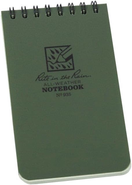 Waterproof Paper Universal Pocket Top Wire Bound Spiral Notebook Green 100 Pages 50 Sheets Imperial & Metric Ruler 3 x 5 Inch