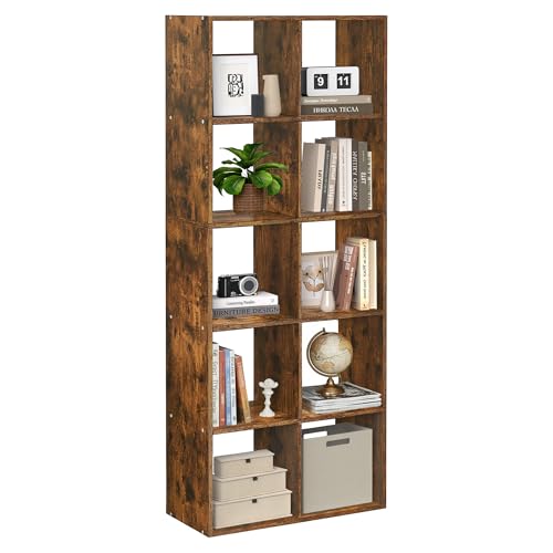 VASAGLE Custos Kollektion - Bücherregal, Würfelregal, Standregal, offene Fächer, Wohnzimmer, Homeoffice, Schlafzimmer, Regal mit 5 Ebenen, 30 x 65,5 x 161,5 cm, vintagebraun LBC168K01