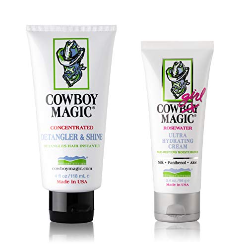 Cowboy Magic Detangler & Shine 4 Oz Plus Cowgirl Magic Ultra Hydrating Cream Age Defying Moisturizer with Silk Panthenol and Aloe 3.4 Oz