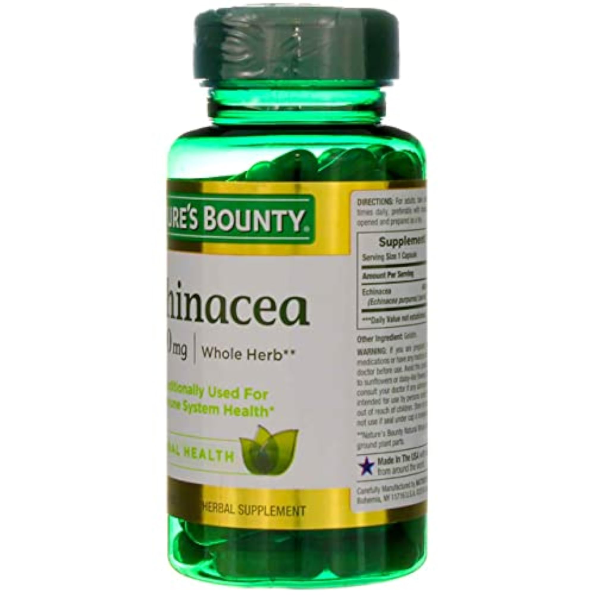 Nature's Bounty Natural Whole Herb Echinacea 400mg, 100 Capsules (Pack of 2)